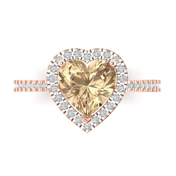 Halo Engagement Ring for Women - 2.285ct Yellow Moissanite in 14K Rose Gold Promise Ring