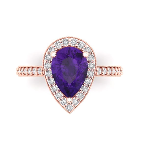 Halo Engagement Ring for Women - 2.36ct Natural Amethyst in 14K Rose Gold Promise Ring