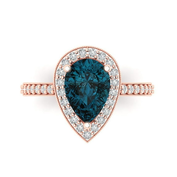 Halo Engagement Ring for Women - 2.36ct Natural London Blue Topaz in 18K Rose Gold Promise Ring