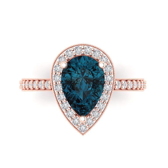 Halo Engagement Ring for Women - 2.36ct Natural London Blue Topaz in 18K Rose Gold Promise Ring