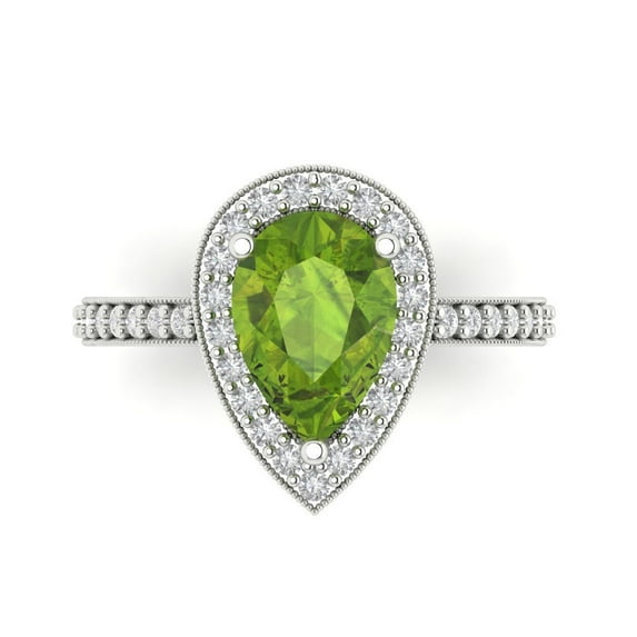 Halo Engagement Ring for Women - 2.36ct Natural Peridot in 14K White Gold Promise Ring