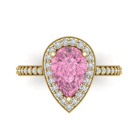 Halo Engagement Ring for Women - 2.36ct Simulated Pink Diamond in 14K Yellow Gold Promise Ring