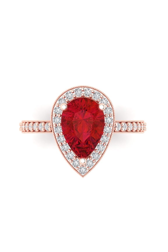 Halo Engagement Ring for Women - 2.36ct Simulated Ruby in 14K Rose Gold Promise Ring