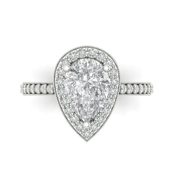 Halo Engagement Ring for Women - 2.36ct White Sapphire in 18K White Gold Promise Ring