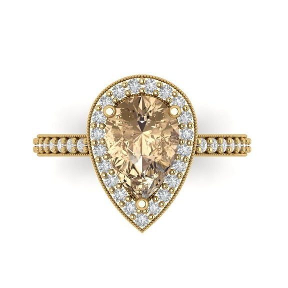 Halo Engagement Ring for Women - 2.36ct Yellow Moissanite in 14K Yellow Gold Promise Ring