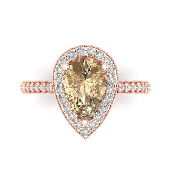 Halo Engagement Ring for Women - 2.36ct Yellow Moissanite in 18K Rose Gold Promise Ring