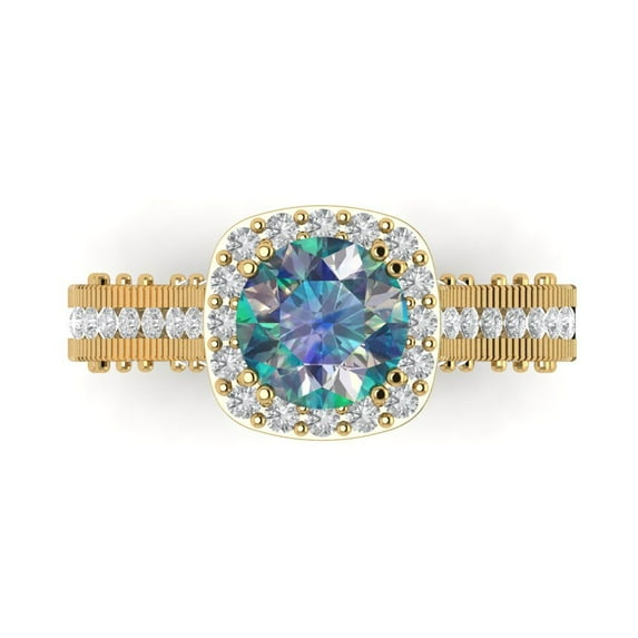 Halo Engagement Ring for Women - 2.37ct Blue Moissanite in 18K Yellow Gold Promise Ring