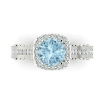 Halo Engagement Ring for Women - 2.37ct Natural Aquamarine in 18K White Gold Promise Ring