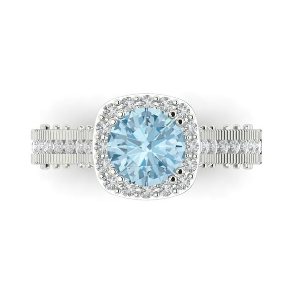 Halo Engagement Ring for Women - 2.37ct Natural Aquamarine in 18K White Gold Promise Ring