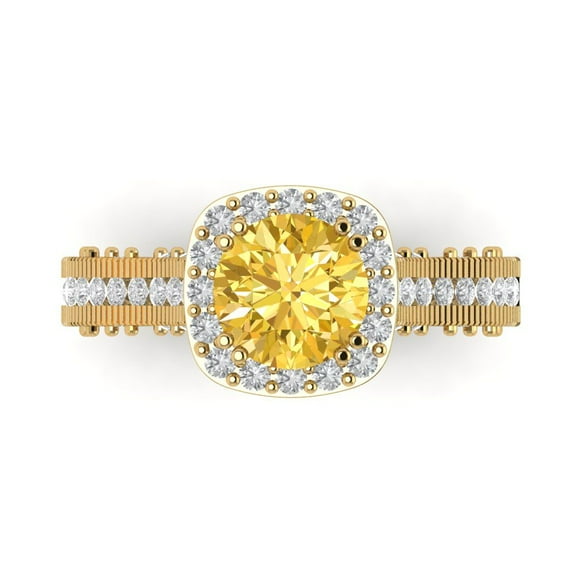 Halo Engagement Ring for Women - 2.37ct Natural Citrine in 14K Yellow Gold Promise Ring