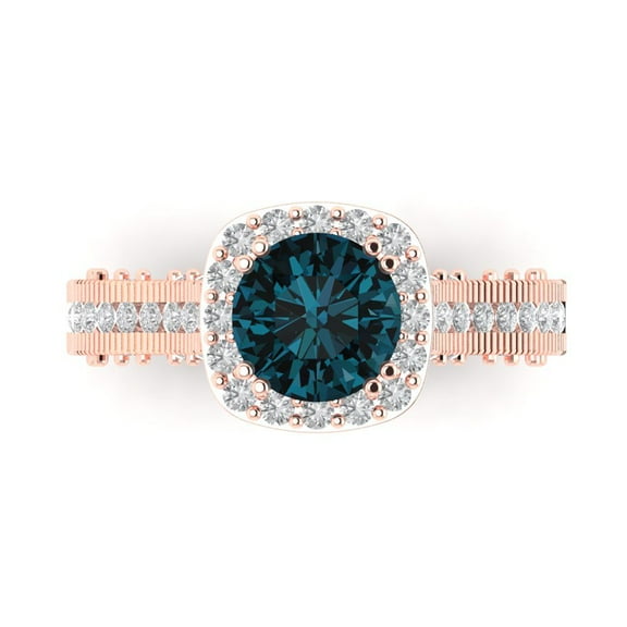 Halo Engagement Ring for Women - 2.37ct Natural London Blue Topaz in 14K Rose Gold Promise Ring