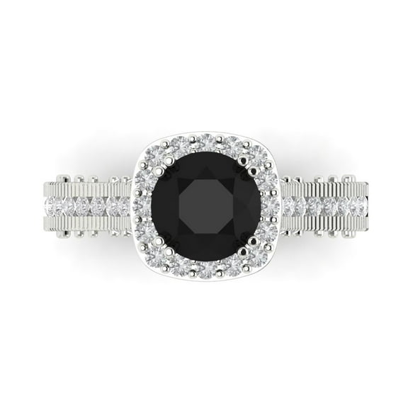 Halo Engagement Ring for Women - 2.37ct Natural Onyx in 14K White Gold Promise Ring