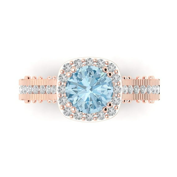 Halo Engagement Ring for Women - 2.37ct Natural Swiss Blue Topaz in 14K Rose Gold Promise Ring