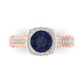 thumbnail image 1 of Halo Engagement Ring for Women - 2.37ct Simulated Blue Sapphire in 14K Rose Gold Promise Ring, 1 of 6