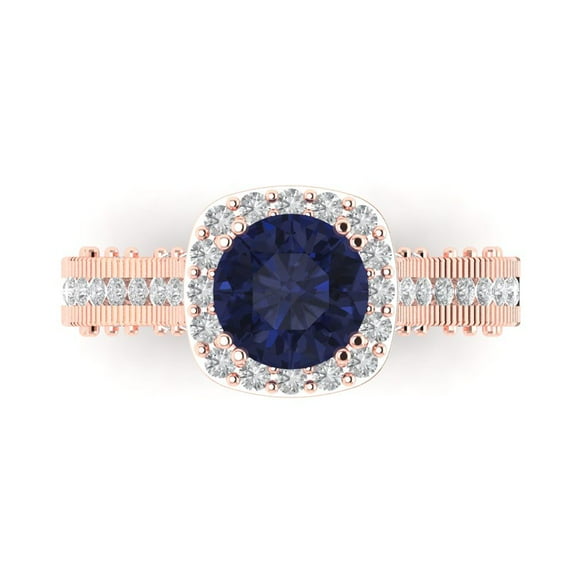 Halo Engagement Ring for Women - 2.37ct Simulated Blue Sapphire in 14K Rose Gold Promise Ring