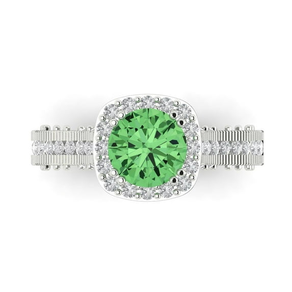 Halo Engagement Ring for Women - 2.37ct Simulated Green Diamond in 14K White Gold Promise Ring