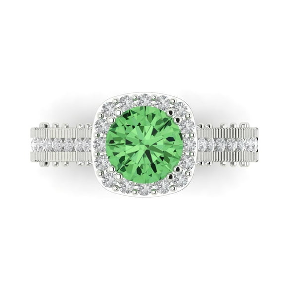 Halo Engagement Ring for Women - 2.37ct Simulated Green Diamond in 18K White Gold Promise Ring
