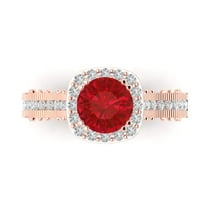 Halo Engagement Ring for Women - 2.37ct Simulated Ruby in 18K Rose Gold Promise Ring