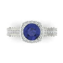 Halo Engagement Ring for Women - 2.37ct Simulated Tanzanite in 18K White Gold Promise Ring