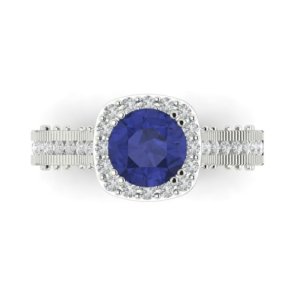 Halo Engagement Ring for Women - 2.37ct Simulated Tanzanite in 18K White Gold Promise Ring