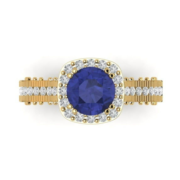 Halo Engagement Ring for Women - 2.37ct Simulated Tanzanite in 18K Yellow Gold Promise Ring