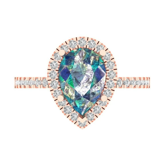 Halo Engagement Ring for Women - 2.38ct Blue Moissanite in 18K Rose Gold Promise Ring