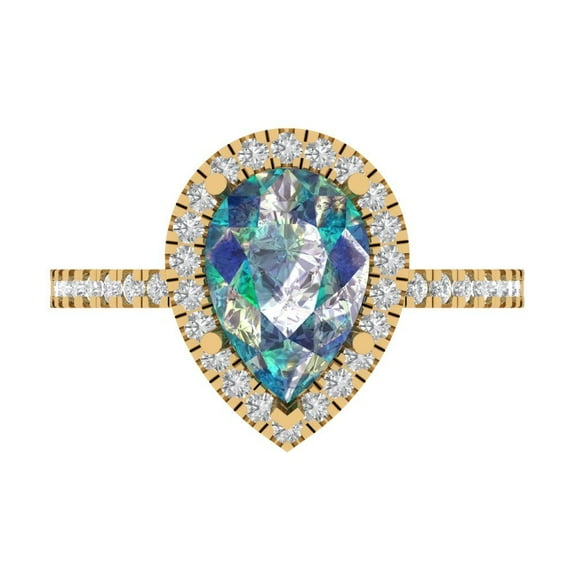 Halo Engagement Ring for Women - 2.38ct Blue Moissanite in 18K Yellow Gold Promise Ring