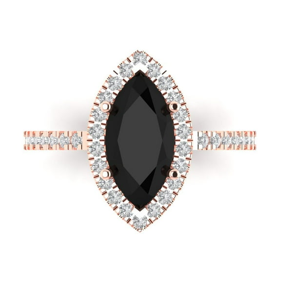 Halo Engagement Ring for Women - 2.38ct Natural Onyx in 14K Rose Gold Promise Ring