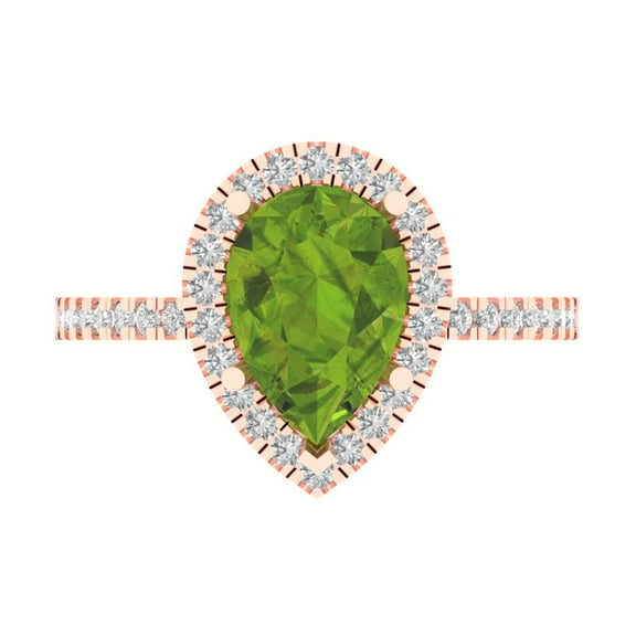 Halo Engagement Ring for Women - 2.38ct Natural Peridot in 18K Rose Gold Promise Ring