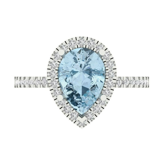 Halo Engagement Ring for Women - 2.38ct Natural Swiss Blue Topaz in 14K White Gold Promise Ring