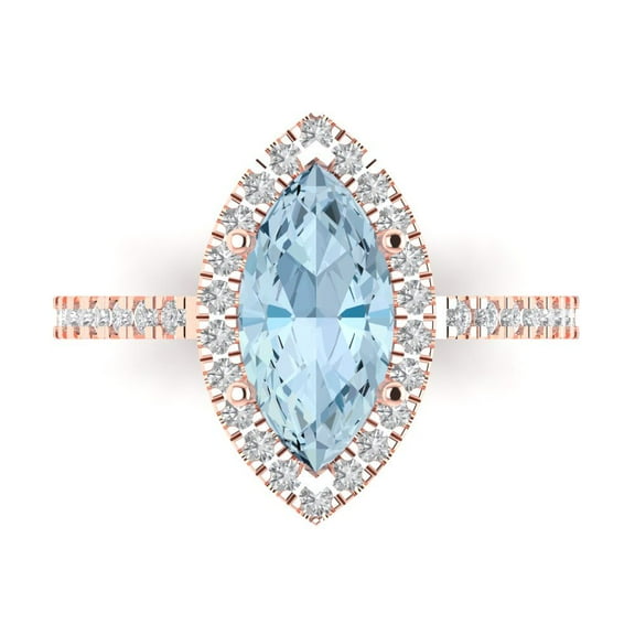 Halo Engagement Ring for Women - 2.38ct Simulated Blue Diamond in 14K Rose Gold Promise Ring