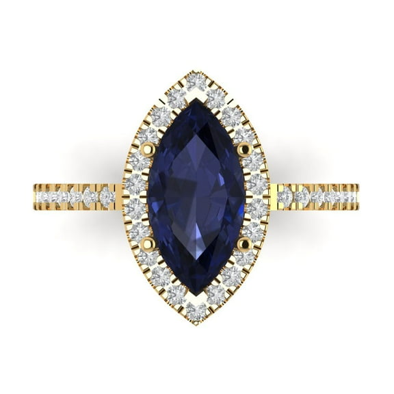 Halo Engagement Ring for Women - 2.38ct Simulated Blue Sapphire in 14K Yellow Gold Promise Ring