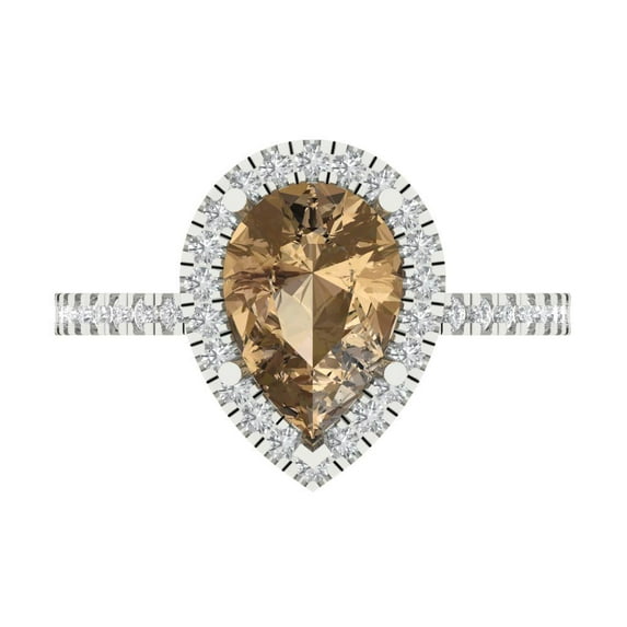 Halo Engagement Ring for Women - 2.38ct Simulated Champagne Diamond in 14K White Gold Promise Ring