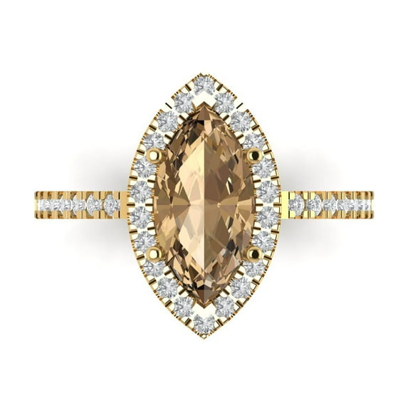 Halo Engagement Ring for Women - 2.38ct Simulated Champagne Diamond in 14K Yellow Gold Promise Ring
