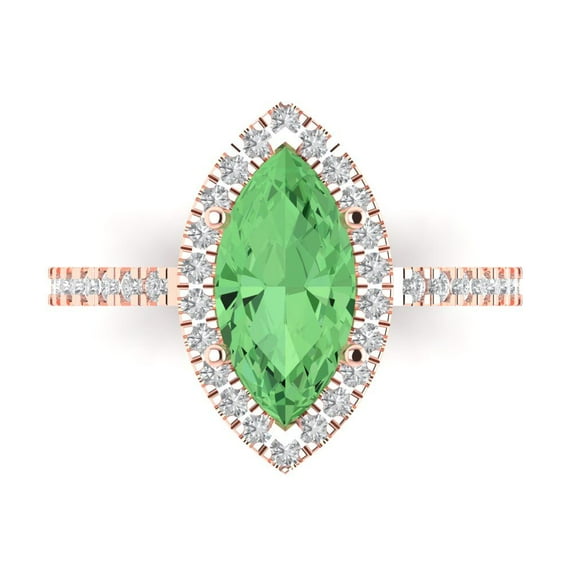 Halo Engagement Ring for Women - 2.38ct Simulated Green Diamond in 18K Rose Gold Promise Ring