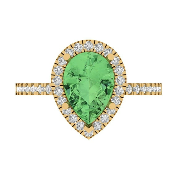 Halo Engagement Ring for Women - 2.38ct Simulated Green Diamond in 18K Yellow Gold Promise Ring