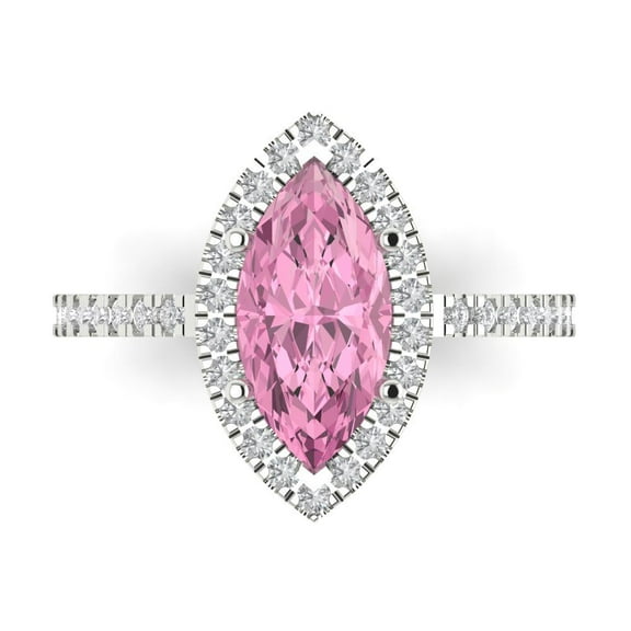 Halo Engagement Ring for Women - 2.38ct Simulated Pink Diamond in 14K White Gold Promise Ring