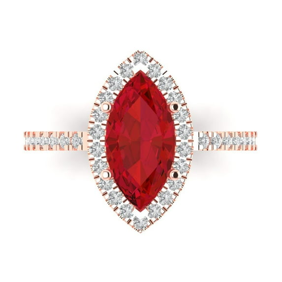Halo Engagement Ring for Women - 2.38ct Simulated Ruby in 18K Rose Gold Promise Ring