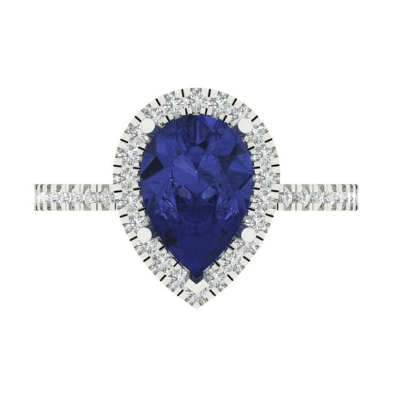 Halo Engagement Ring for Women - 2.38ct Simulated Tanzanite in 14K White Gold Promise Ring