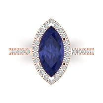 Halo Engagement Ring for Women - 2.38ct Simulated Tanzanite in 18K Rose Gold Promise Ring