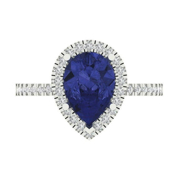 Halo Engagement Ring for Women - 2.38ct Simulated Tanzanite in 18K White Gold Promise Ring