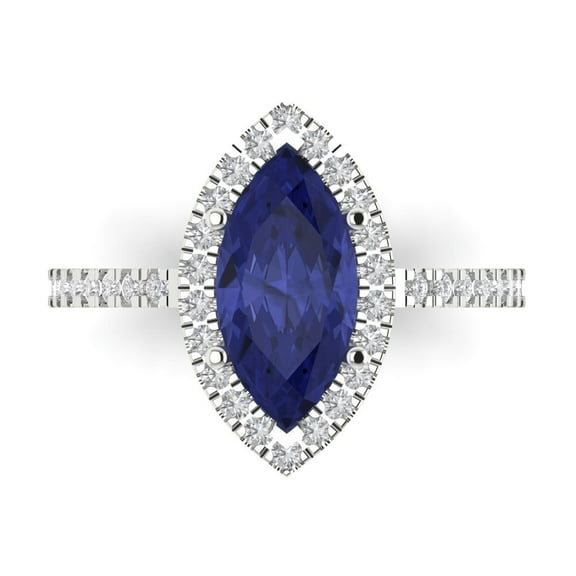 Halo Engagement Ring for Women - 2.38ct Simulated Tanzanite in 18K White Gold Promise Ring
