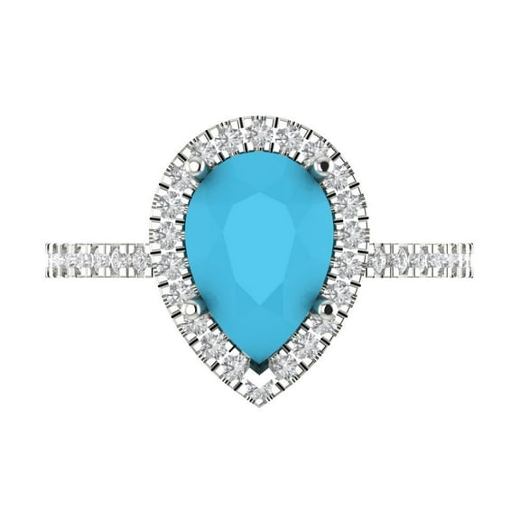 Halo Engagement Ring for Women - 2.38ct Simulated Turquoise in 18K White Gold Promise Ring