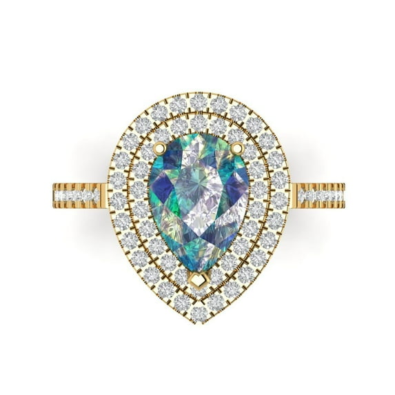 Halo Engagement Ring for Women - 2.48ct Blue Moissanite in 14K Yellow Gold Promise Ring