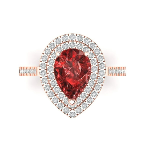 Halo Engagement Ring for Women - 2.48ct Natural Garnet in 14K Rose Gold Promise Ring