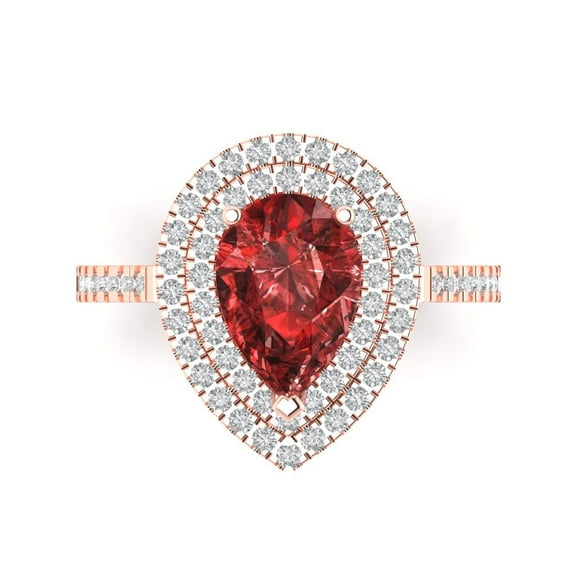 Halo Engagement Ring for Women - 2.48ct Natural Garnet in 14K Rose Gold Promise Ring