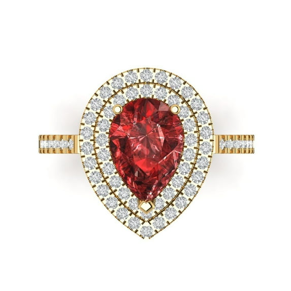 Halo Engagement Ring for Women - 2.48ct Natural Garnet in 14K Yellow Gold Promise Ring