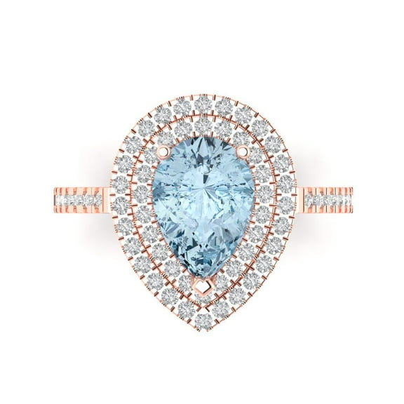 Halo Engagement Ring for Women - 2.48ct Natural Swiss Blue Topaz in 18K Rose Gold Promise Ring