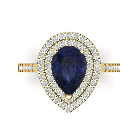 Halo Engagement Ring for Women - 2.48ct Simulated Blue Sapphire in 18K Yellow Gold Promise Ring