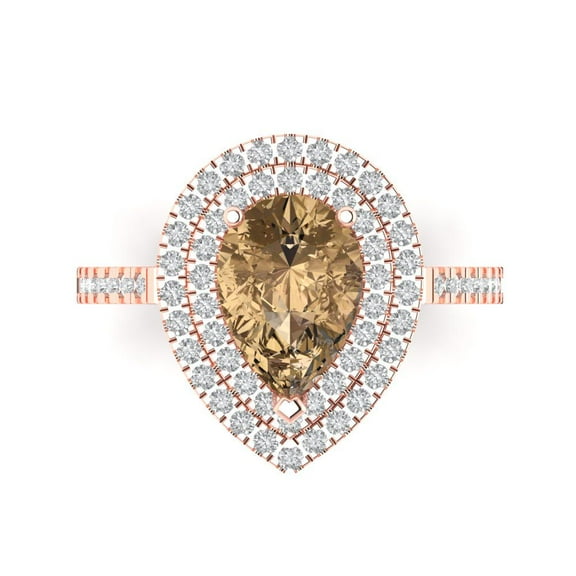 Halo Engagement Ring for Women - 2.48ct Simulated Champagne Diamond in 14K Rose Gold Promise Ring